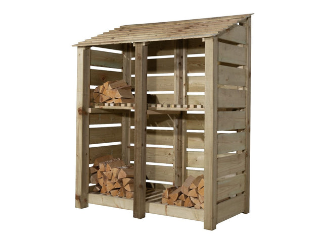 Slatted Wooden Log Store with Shelf W-146cm, H-126cm or 180cm, D-88cm