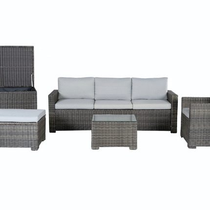Marbella Grey 5 Seater Chaise Garden Sofa Set and Cushion Box Bundle