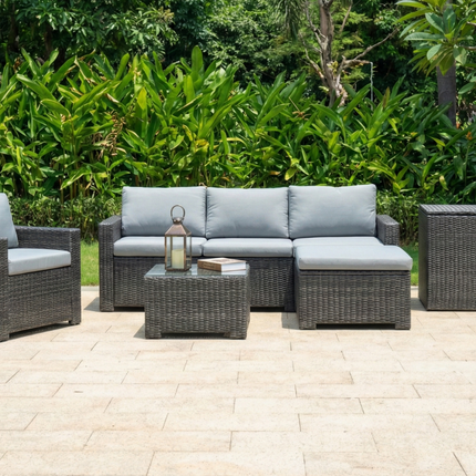 Marbella Grey 5 Seater Chaise Garden Sofa Set and Cushion Box Bundle