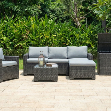Marbella Grey 5 Seater Chaise Garden Sofa Set and Cushion Box Bundle