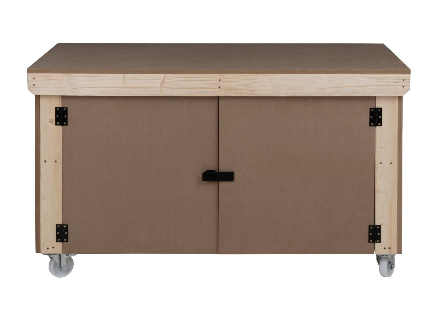 Wooden MDF Top Workbench With Lockable Cupboard (V.9) with wheels