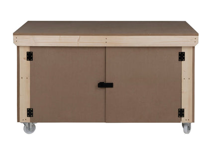 Wooden MDF Top Workbench With Lockable Cupboard (V.9) double shelf and wheels