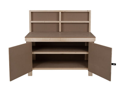 Wooden MDF Top Workbench With Lockable Cupboard (V.9) with back panel and double shelf