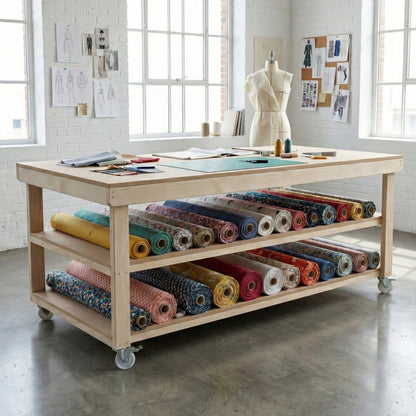 Wooden Workbench MDF Top Depth-4ft With Wheels and Double Shelf