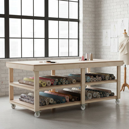 Wooden Workbench MDF Top Depth-4ft With Wheels and Double Shelf