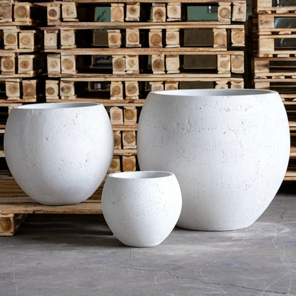 Orbello | White Mist – 35cm Medium Concrete Sphere Planter – 25L Round Plant Pot