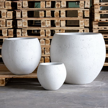 Orbello | White Mist – 70cm Extra Large Concrete Sphere Planter – 207L Round Plant Pot
