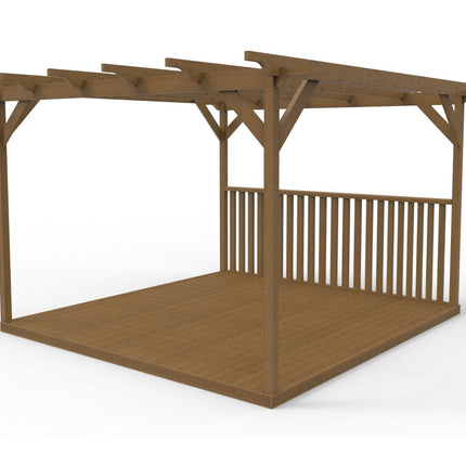 Square Pergola And Decking Kit With One Side Balustrade