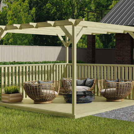 Square Pergola And Decking Kit With Two Side Balustrade