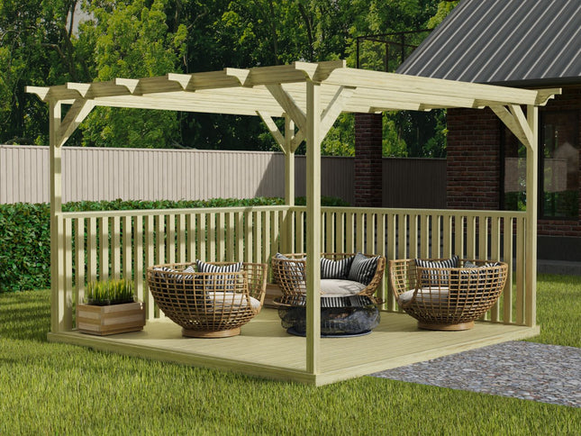 Square Pergola And Decking Kit With Two Side Balustrade