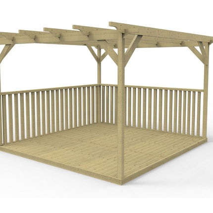 Square Pergola And Decking Kit With Two Side Balustrade