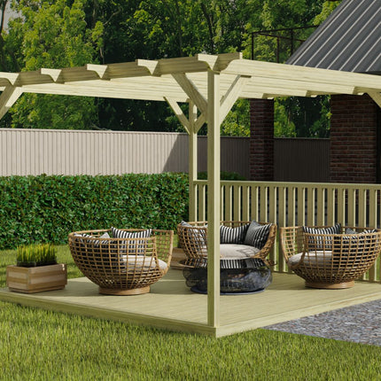 Square Pergola And Decking Kit With One Side Balustrade
