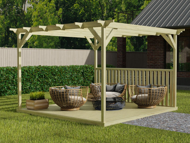 Square Pergola And Decking Kit With One Side Balustrade