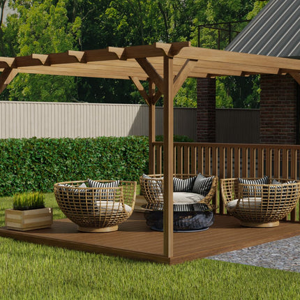 Square Pergola And Decking Kit With One Side Balustrade