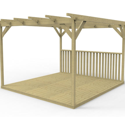 Square Pergola And Decking Kit With One Side Balustrade