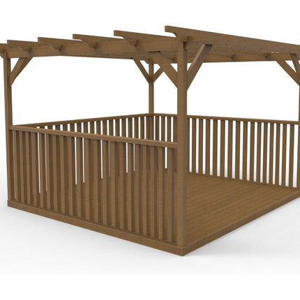 Square Pergola And Decking Kit With Three Side Balustrade