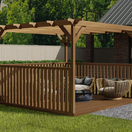 Square Pergola And Decking Kit With Three Side Balustrade