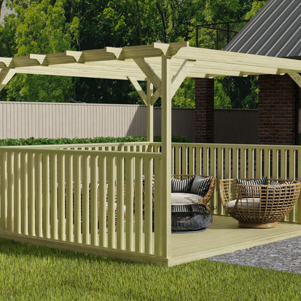 Square Pergola And Decking Kit With Three Side Balustrade