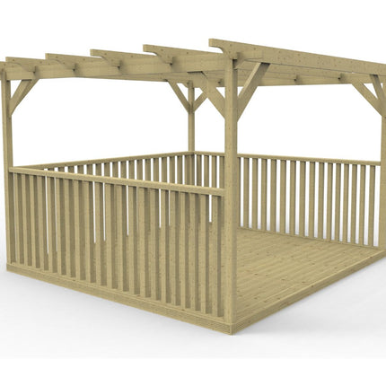 Square Pergola And Decking Kit With Three Side Balustrade
