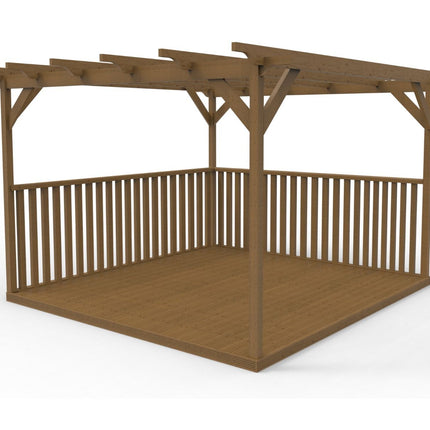 Square Pergola And Decking Kit With Two Side Balustrade