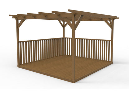 Square Pergola And Decking Kit With Two Side Balustrade