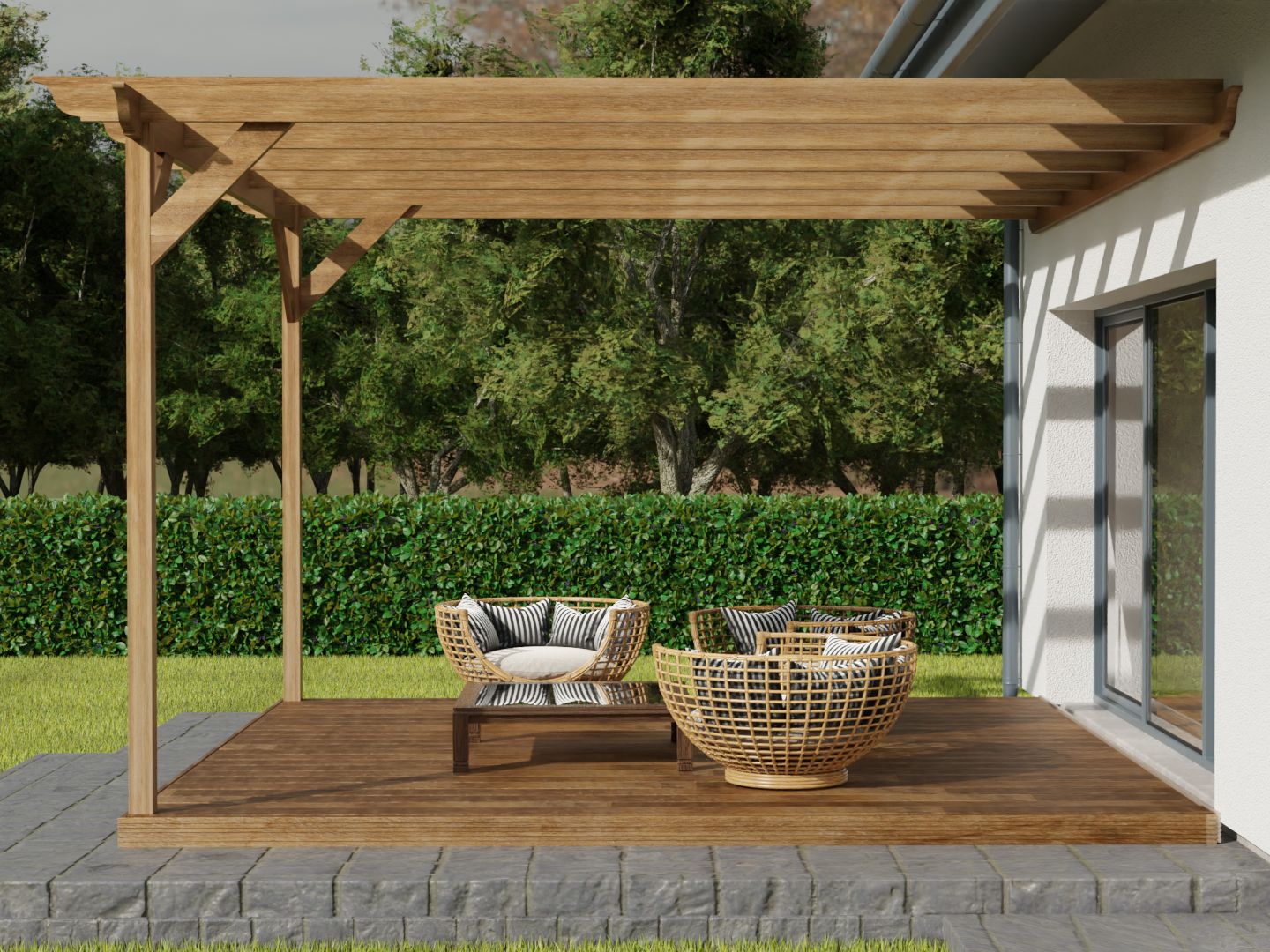 Wall Mounted Pergola and Decking Kit Longhorn Design