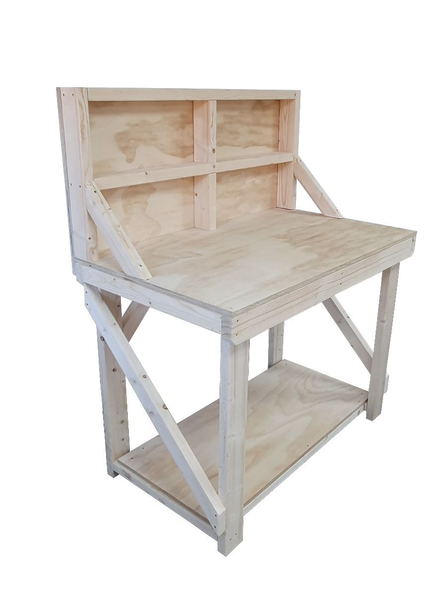 Wooden Workbench Superior Strength 18mm Plywood Top With Back Panel