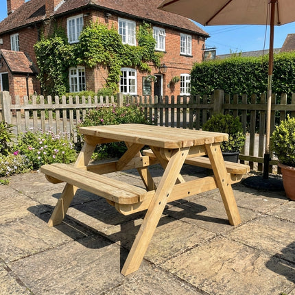 Classic Rounded Pub Style Picnic Bench and Table - Rustic Finish