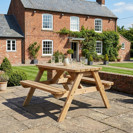 Classic Rounded Pub Style Picnic Bench and Table - Rustic Finish
