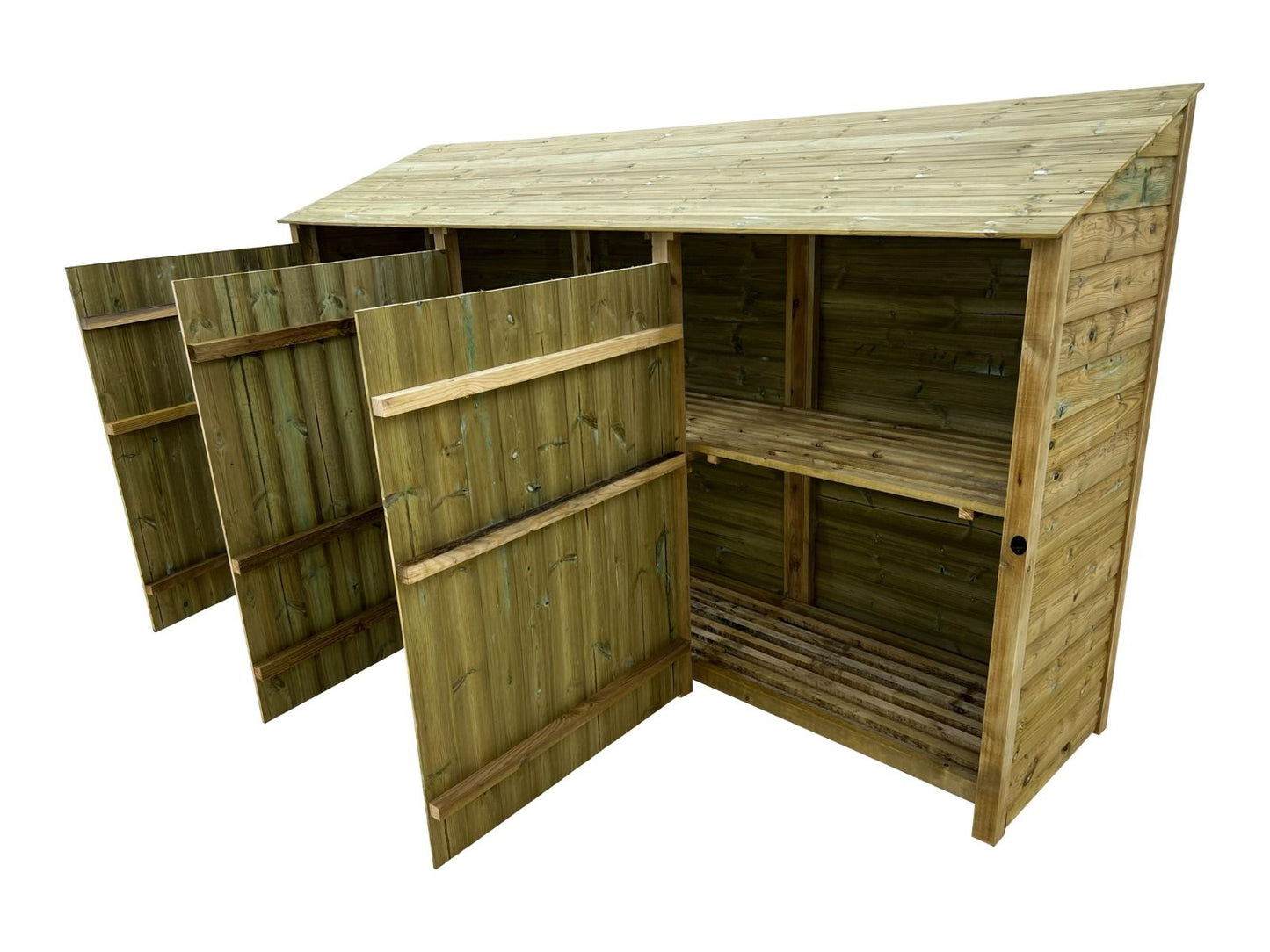 Wooden Premium Tongue/Groove Log Store with Doors and Shelf W-335cm, H-126cm or 180cm, D-88cm