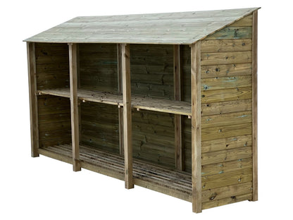 Wooden Premium Tongue/Groove Log Store with Shelf W-335cm, H-126cm or 180cm, D-88cm