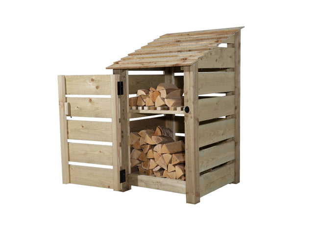 Slatted Wooden Log Store With Door and Shelf W-79cm, H-126cm or 180cm, D-88cm