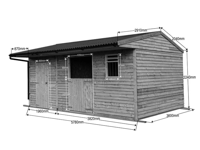 18ft x 12ft Field Shelter with Storage/Tack Feed Room V.4