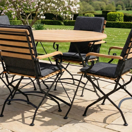 Sicily 4 Seater Teak and Wrought Iron Round 110cm Garden Dining Set