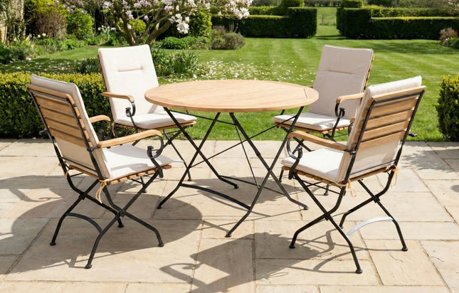 Sicily 4 Seater Teak and Wrought Iron Round 110cm Garden Dining Set
