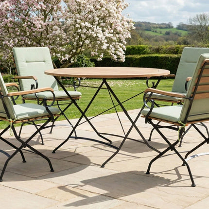 Sicily 4 Seater Teak and Wrought Iron Round 110cm Garden Dining Set