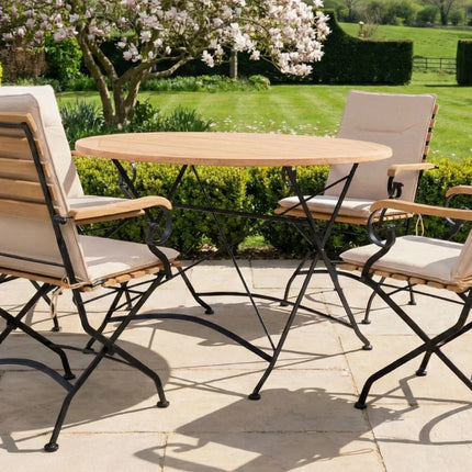 Sicily 4 Seater Teak and Wrought Iron Round 110cm Garden Dining Set