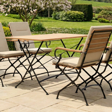 Sicily 4 Seater Teak and Wrought Iron Rectangular 120cm Garden Dining Set