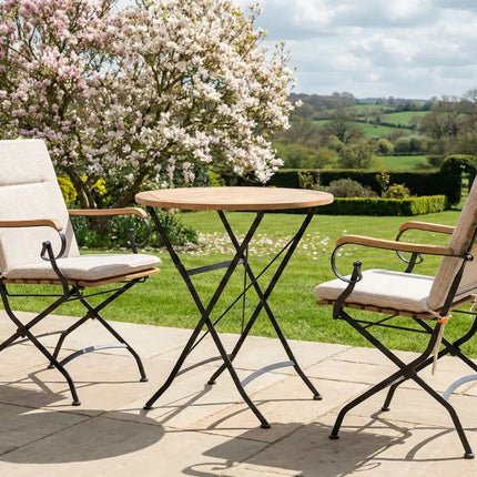 Sicily 2 Seater Teak and Wrought Iron Round 70cm Garden Dining Set