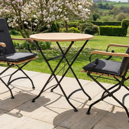 Sicily 2 Seater Teak and Wrought Iron Round 70cm Garden Dining Set