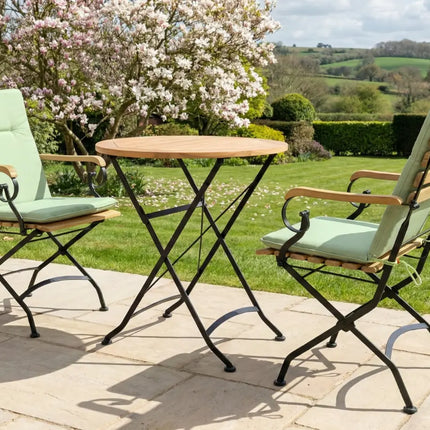 Sicily 2 Seater Teak and Wrought Iron Round 70cm Garden Dining Set