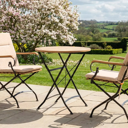 Sicily 2 Seater Teak and Wrought Iron Round 70cm Garden Dining Set