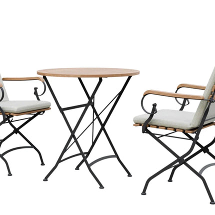 Sicily 2 Seater Teak and Wrought Iron Round 70cm Garden Dining Set