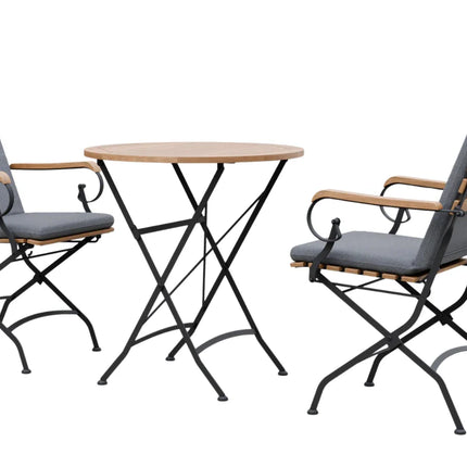 Sicily 2 Seater Teak and Wrought Iron Round 70cm Garden Dining Set