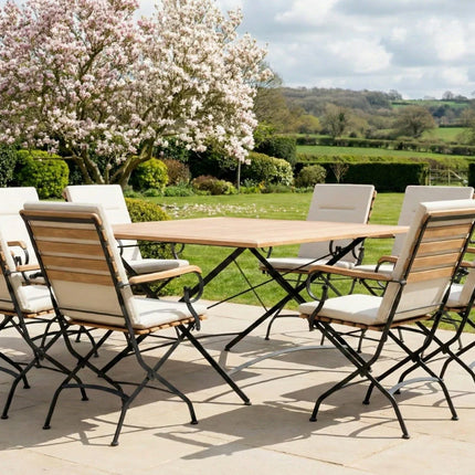 Sicily 8 Seater Teak and Wrought Iron Square 140cm Garden Dining Set