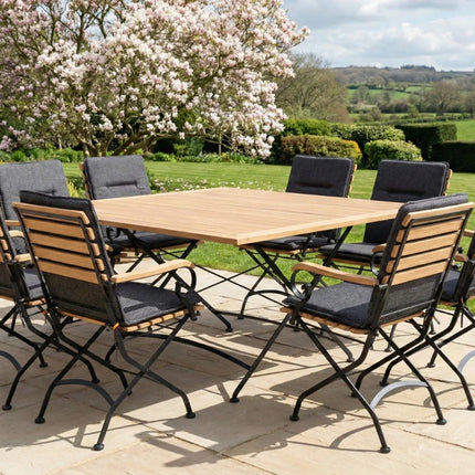 Sicily 8 Seater Teak and Wrought Iron Square 140cm Garden Dining Set