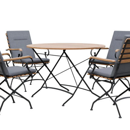 Sicily 4 Seater Teak and Wrought Iron Round 110cm Garden Dining Set