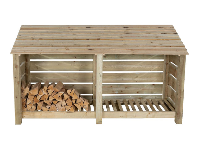 Slatted Wooden Log Store W-227cm, H-126cm or 180cm, D-88cm