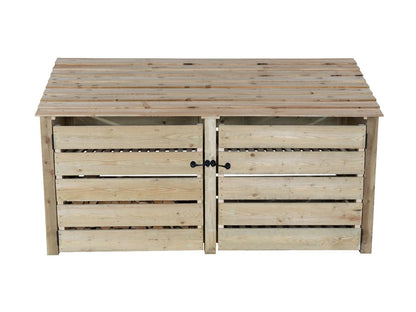 Slatted Wooden Log Store with Doors and Shelf W-227cm, H-126cm or 180cm, D-88cm