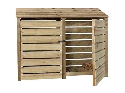 Slatted Wooden Log Store with Doors W-227cm, H-126cm or 180cm, D-88cm